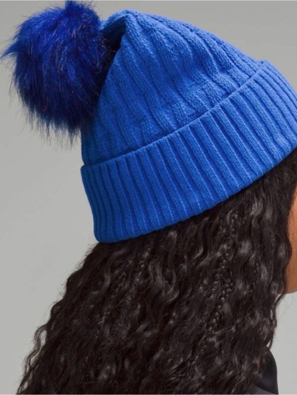 lululemon athletica Royal Blue cable knit pom Ribbed Knit Beanie hat